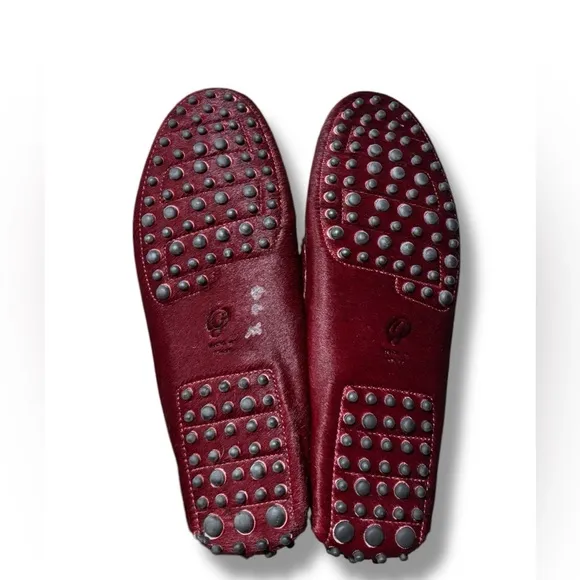 M. Gemi Felize Deep Wine Red Calf Hair Leather Italian Driving Loafers Size 8.5