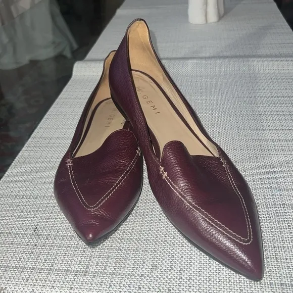 M. Gemi Stellato EU41  Pebbled Leather Pointed Toe Flats burgundy