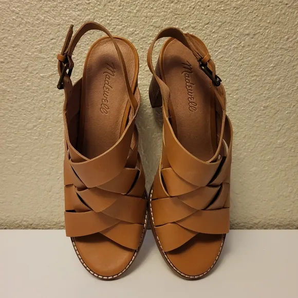 Madewell Desert Camel Cindy Leather Heeled Slingback Sandals Size 9½