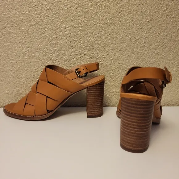 Madewell Desert Camel Cindy Leather Heeled Slingback Sandals Size 9½