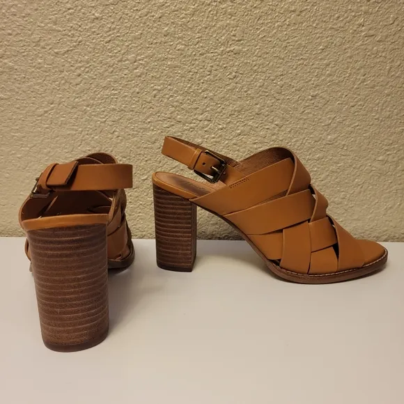 Madewell Desert Camel Cindy Leather Heeled Slingback Sandals Size 9½