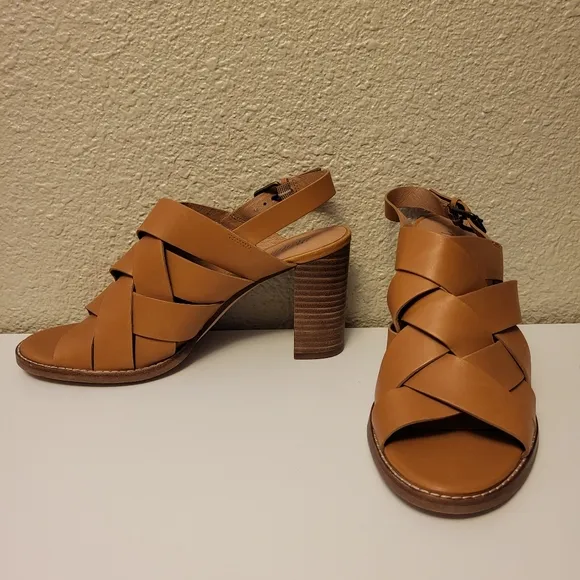 Madewell Desert Camel Cindy Leather Heeled Slingback Sandals Size 9½