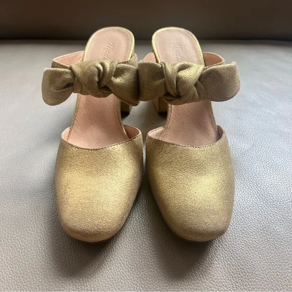 Madewell Gold Women's Mules with Bow Detail