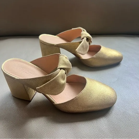 Madewell Gold Women's Mules with Bow Detail