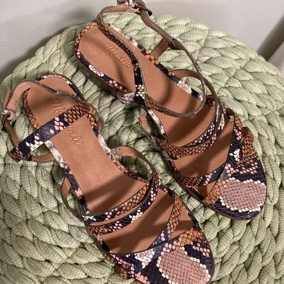 Madewell Lori Stappy Multi Color Snakeskin Leather Low Heel Sandal NWT