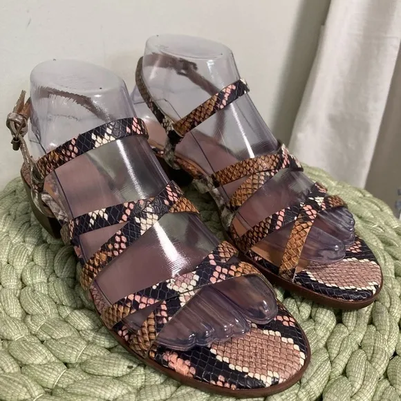 Madewell Lori Stappy Multi Color Snakeskin Leather Low Heel Sandal NWT