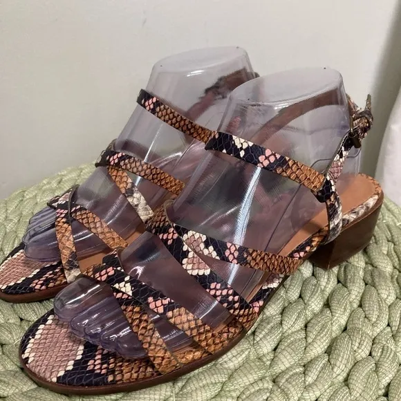 Madewell Lori Stappy Multi Color Snakeskin Leather Low Heel Sandal NWT