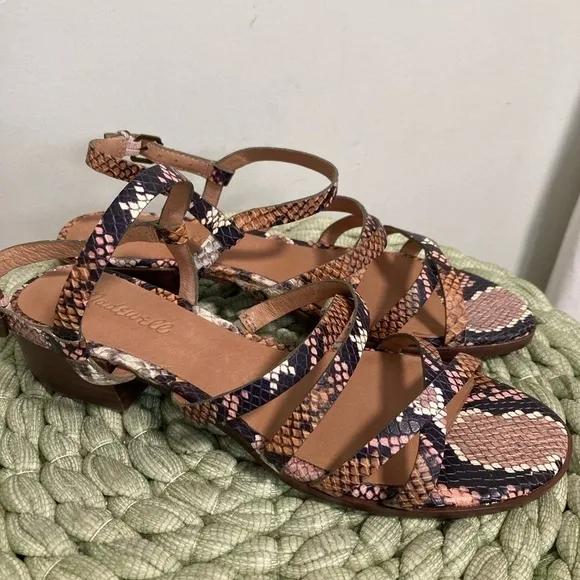 Madewell Lori Stappy Multi Color Snakeskin Leather Low Heel Sandal NWT