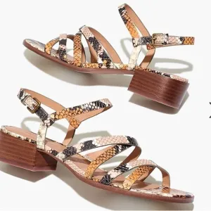 Madewell Lori Stappy Multi Color Snakeskin Leather Low Heel Sandal NWT