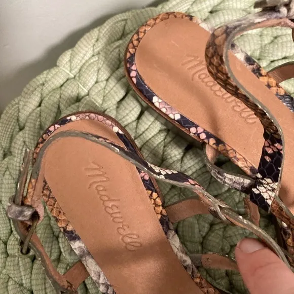 Madewell Lori Stappy Multi Color Snakeskin Leather Low Heel Sandal NWT