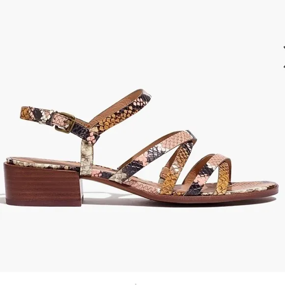 Madewell Lori Stappy Multi Color Snakeskin Leather Low Heel Sandal NWT