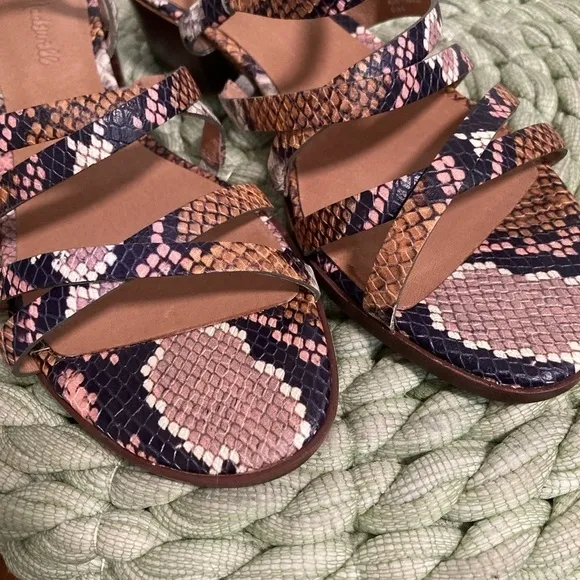Madewell Lori Stappy Multi Color Snakeskin Leather Low Heel Sandal NWT