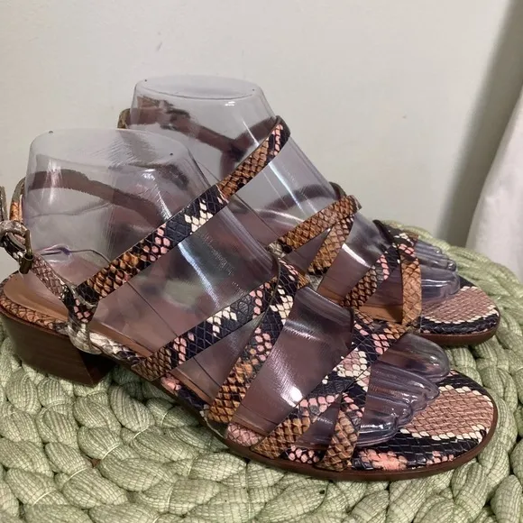 Madewell Lori Stappy Multi Color Snakeskin Leather Low Heel Sandal NWT