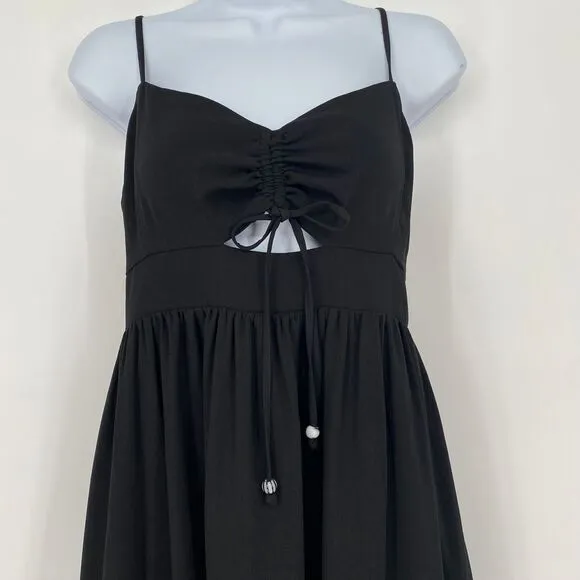 Madewell Ruched Keyhole Tiered Black‎ Midi Dress Size 10