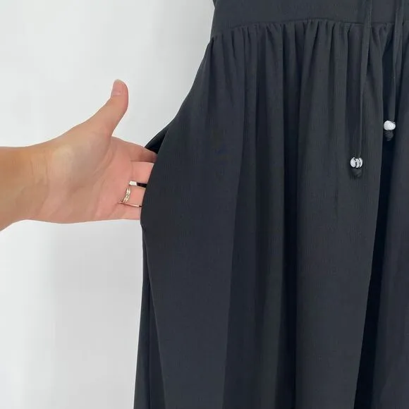 Madewell Ruched Keyhole Tiered Black‎ Midi Dress Size 10