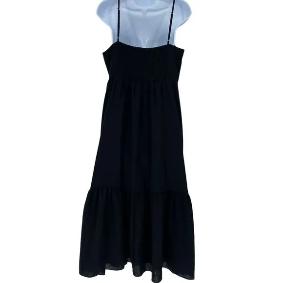 Madewell Ruched Keyhole Tiered Black‎ Midi Dress Size 10