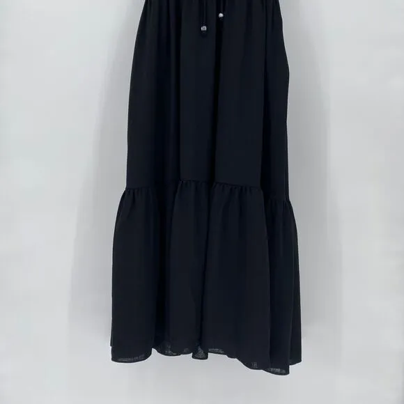 Madewell Ruched Keyhole Tiered Black‎ Midi Dress Size 10