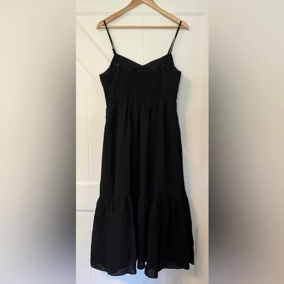 Madewell Ruched Keyhole Tiered Midi Dress NF865 Black