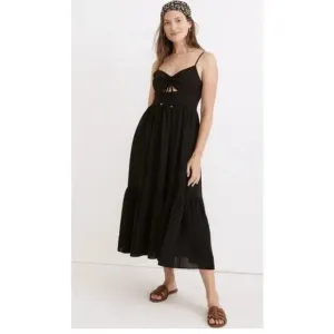 Madewell Ruched Keyhole Tiered Midi Dress NF865 Black