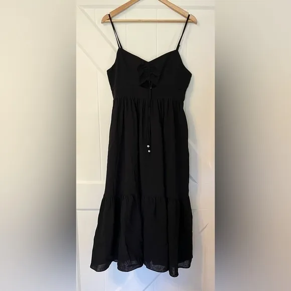 Madewell Ruched Keyhole Tiered Midi Dress NF865 Black