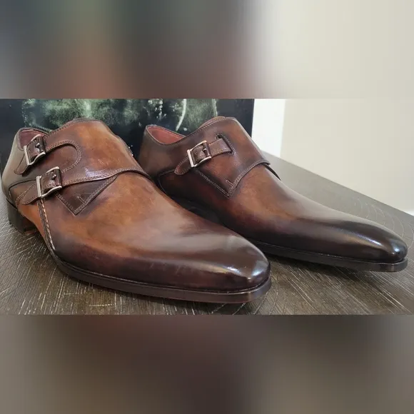 Magnanni 18727 Mens Triple Brown Buckle Monk Strap Dress Shoes Sz 41 or 8 NIB