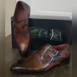 Magnanni 18727 Mens Triple Brown Buckle Monk Strap Dress Shoes Sz 41 or 8 NIB