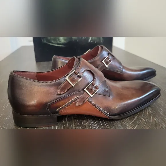Magnanni 18727 Mens Triple Brown Buckle Monk Strap Dress Shoes Sz 41 or 8 NIB