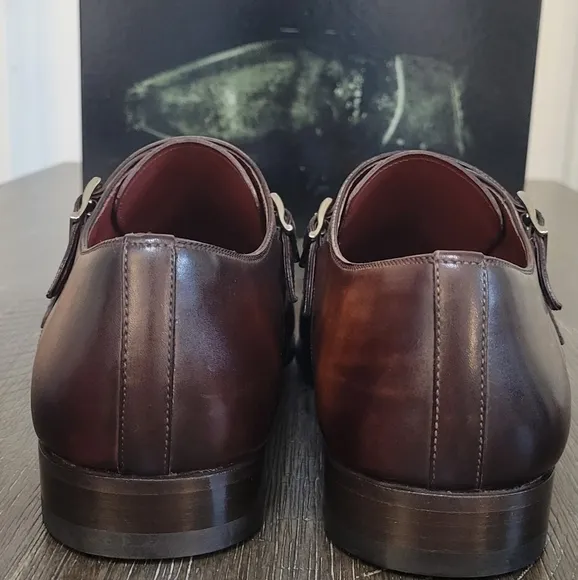 Magnanni 18727 Mens Triple Brown Buckle Monk Strap Dress Shoes Sz 41 or 8 NIB