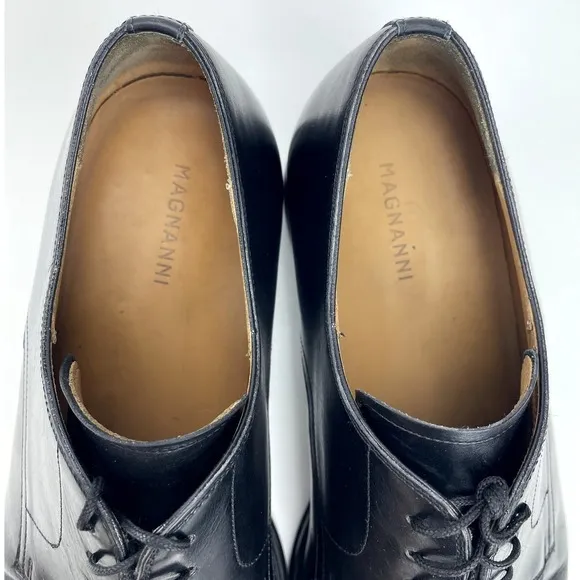 MAGNANNI Black Leather Apron Toe Derby Shoes Mens US (9) Spain Lace Dress