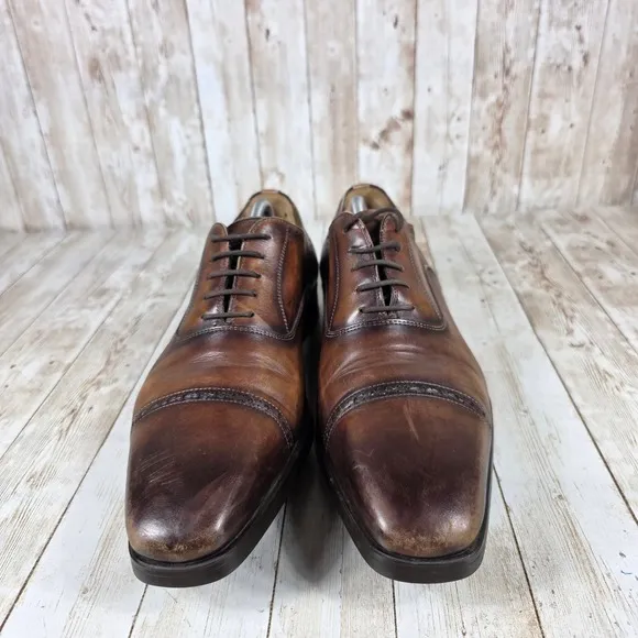 Magnanni Diversa Brown Leather Dress Shoes Oxford Brogue Cap Toe 10.5M