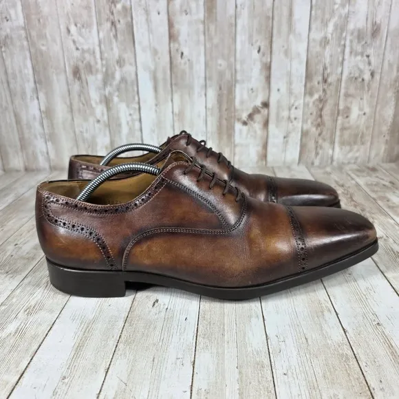 Magnanni Diversa Brown Leather Dress Shoes Oxford Brogue Cap Toe 10.5M