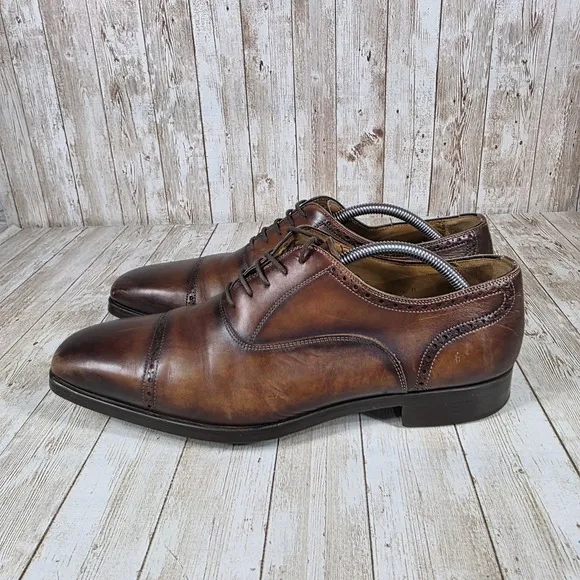 Magnanni Diversa Brown Leather Dress Shoes Oxford Brogue Cap Toe 10.5M