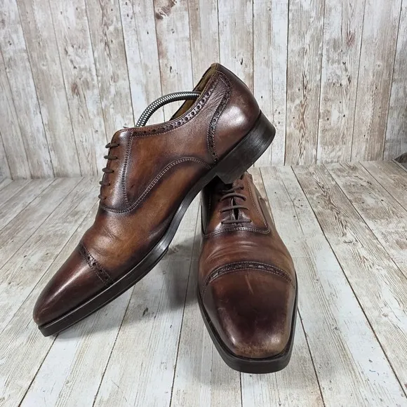 Magnanni Diversa Brown Leather Dress Shoes Oxford Brogue Cap Toe 10.5M