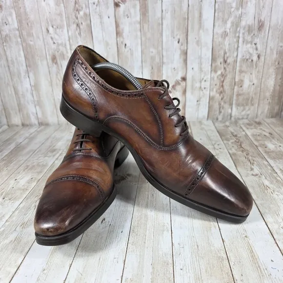 Magnanni Diversa Brown Leather Dress Shoes Oxford Brogue Cap Toe 10.5M