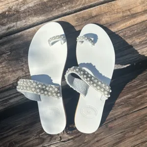 Magosisters Handmade leather Pearls White silver Wedding Bridal sandals 40 / 9