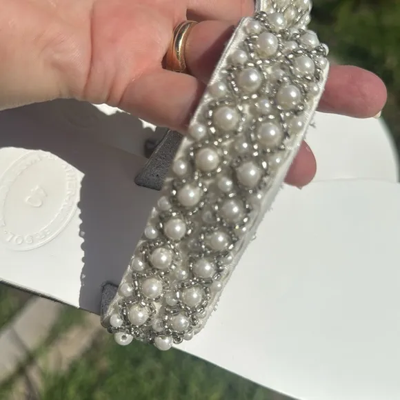 Magosisters Handmade leather Pearls White silver Wedding Bridal sandals 40 / 9