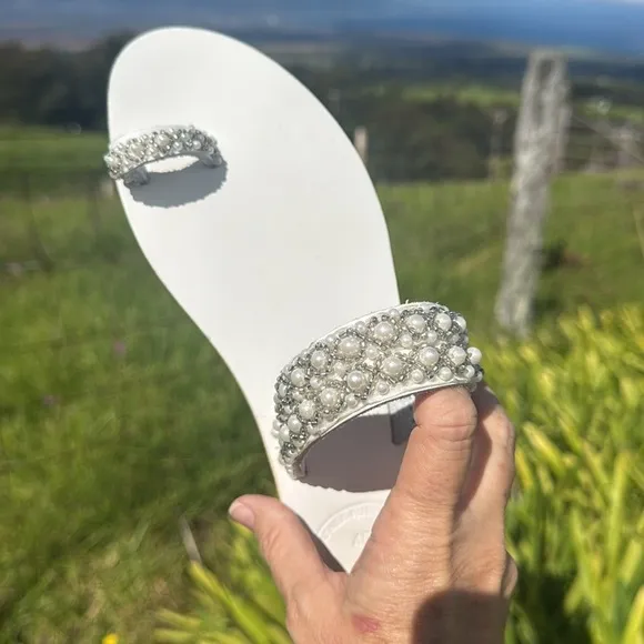 Magosisters Handmade leather Pearls White silver Wedding Bridal sandals 40 / 9