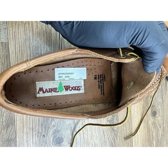 Maine Woods Leather Moccasin Brown Lace up Size 8 womans