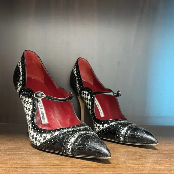 Manolo Blahnik Black and Red Heels with Elegant Design