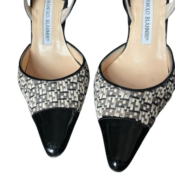 Manolo Blahnik Carolyne Black/White Slingback Heels