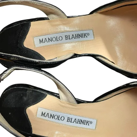 Manolo Blahnik Carolyne Black/White Slingback Heels