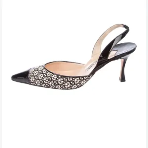 Manolo Blahnik Carolyne Black/White Slingback Heels