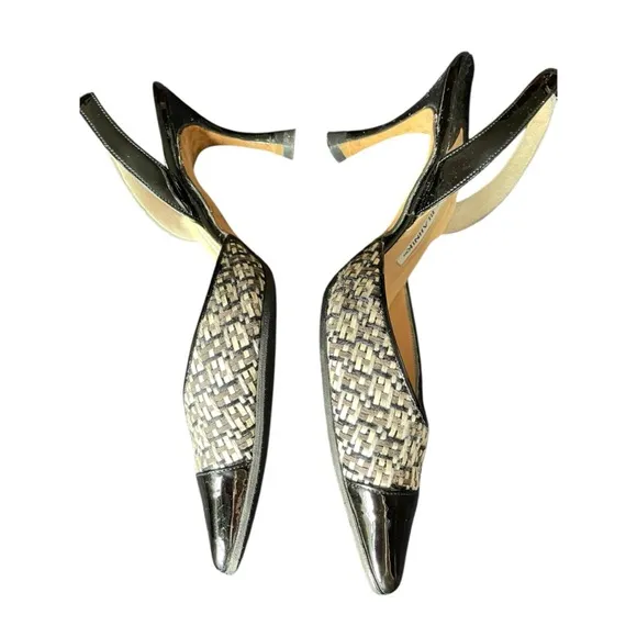 Manolo Blahnik Carolyne Black/White Slingback Heels