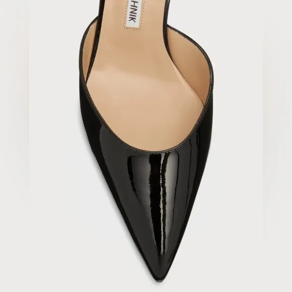 Manolo Blahnik Carolyne Low-Heel Black Patent Leather Slingback Kitten Heels