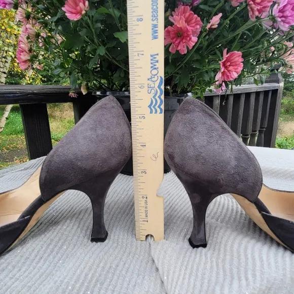 Manolo Blahnik gray suede D'Orsay pumps, 37.5