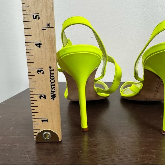 Manolo Blahnik Neon Yellow Strappy Stiletto Heel Sandals Womens 35.5