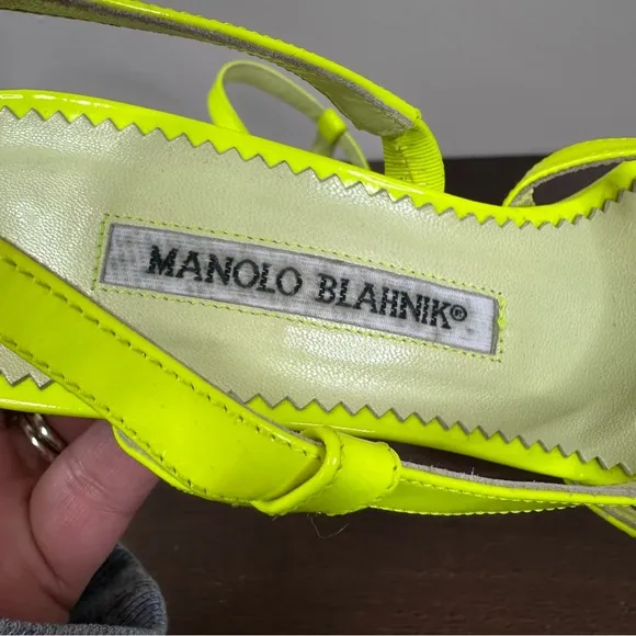 Manolo Blahnik Neon Yellow Strappy Stiletto Heel Sandals Womens 35.5