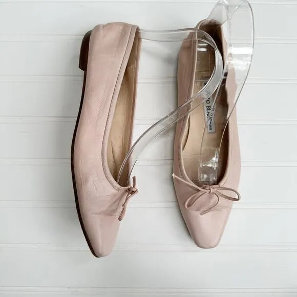 Manolo Blahnik Vintage Flats Ballet Pale Pink Leather Square Toe Ballerimu 36.5
