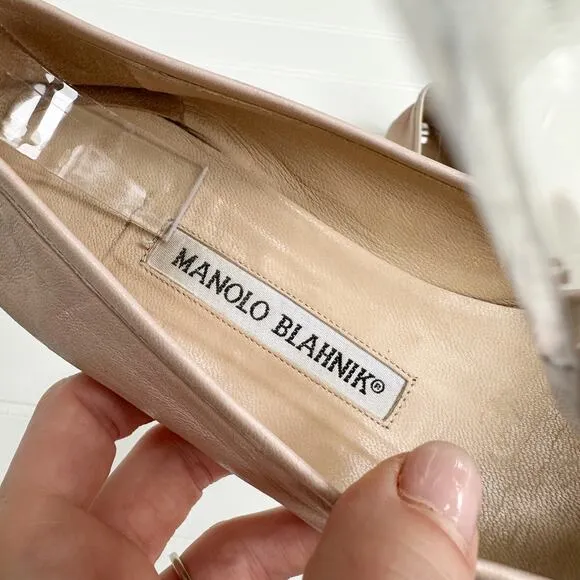 Manolo Blahnik Vintage Flats Ballet Pale Pink Leather Square Toe Ballerimu 36.5