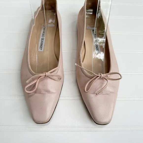 Manolo Blahnik Vintage Flats Ballet Pale Pink Leather Square Toe Ballerimu 36.5